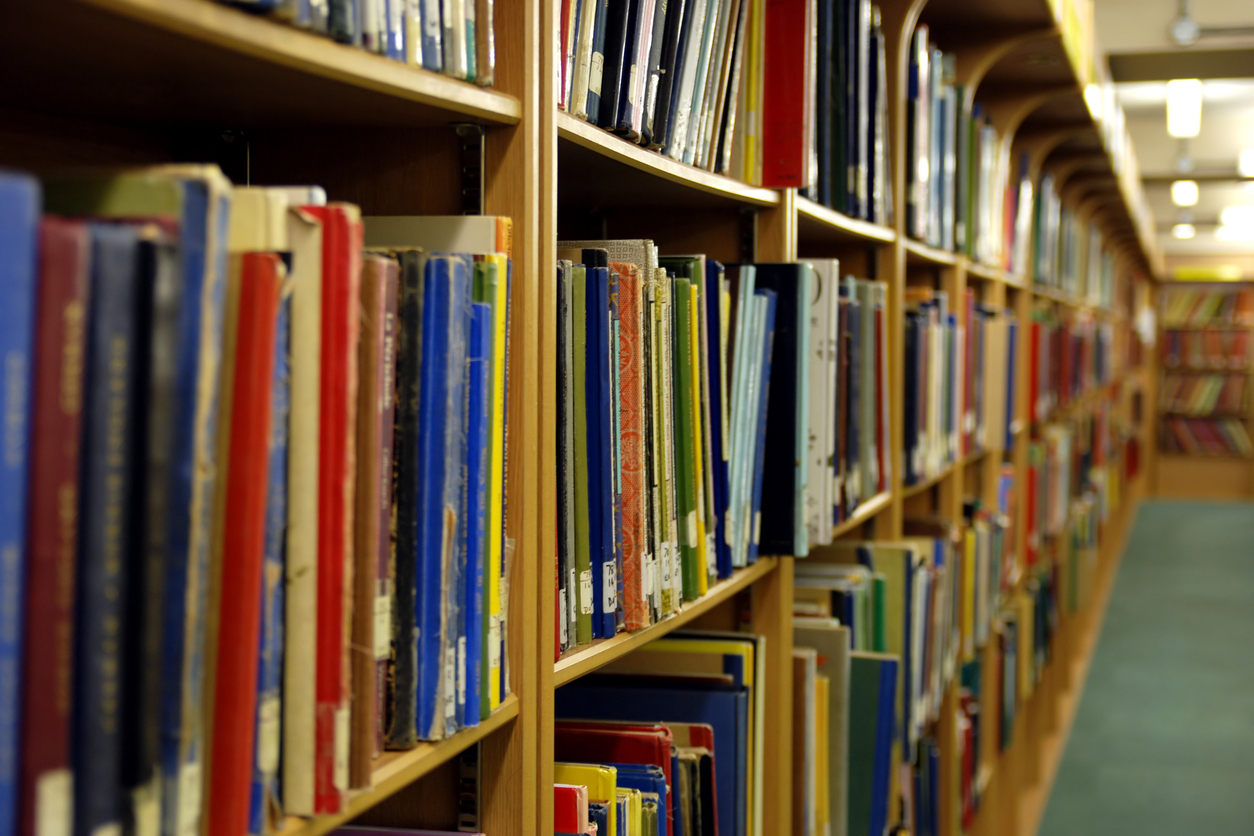 library books on a library shelf