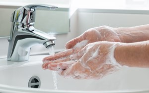 A person washing their hands with soap and water